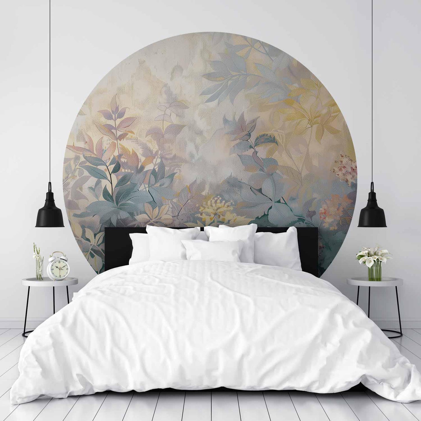 Runde Fototapete - Tapestry pattern with colourful flowers