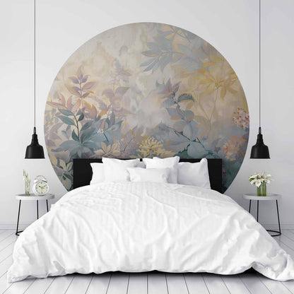 Runde Fototapete - Tapestry pattern with colourful flowers