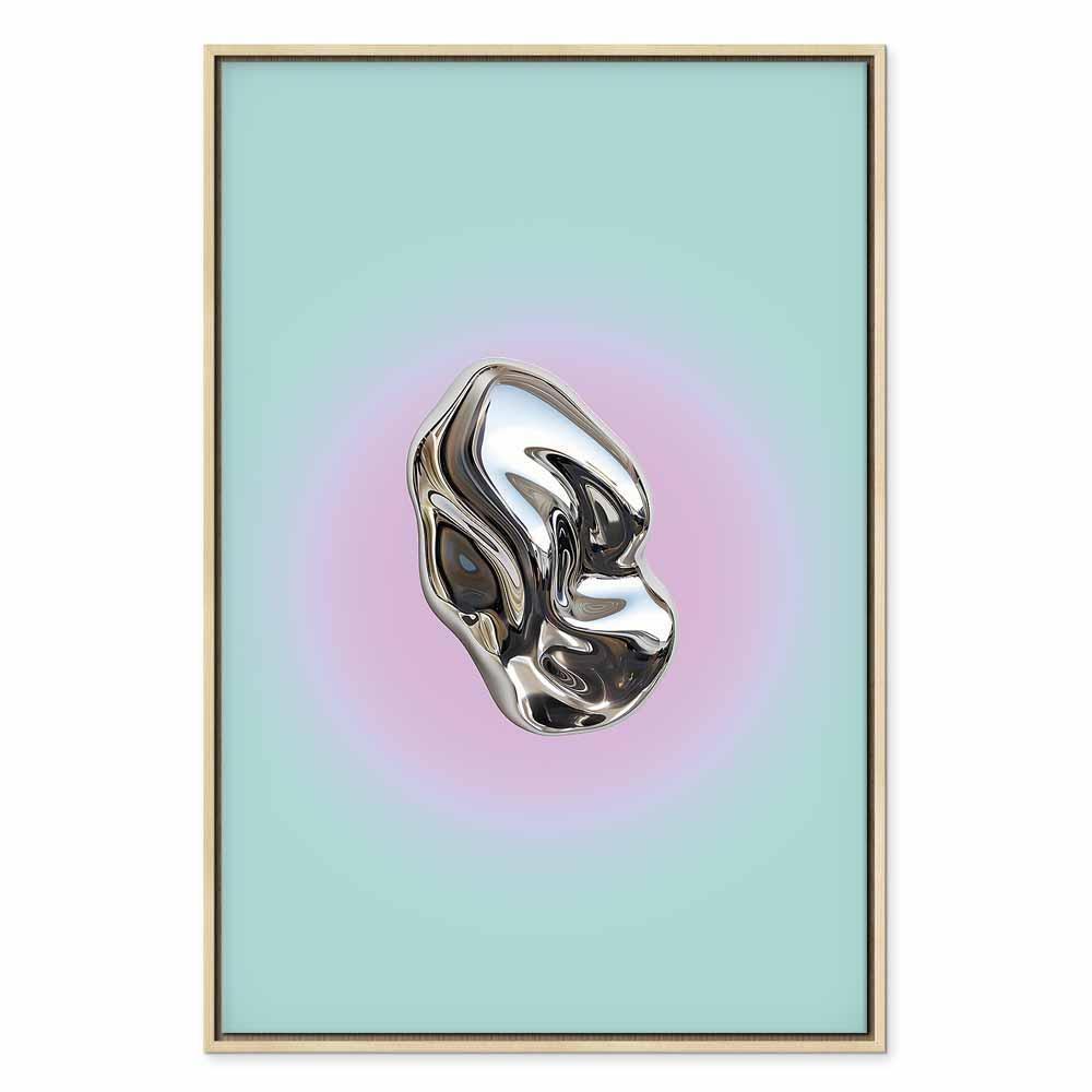 Leinwandbild - Metallic Form - Abstract Sculpture on a Mint Background with a Purple Halo