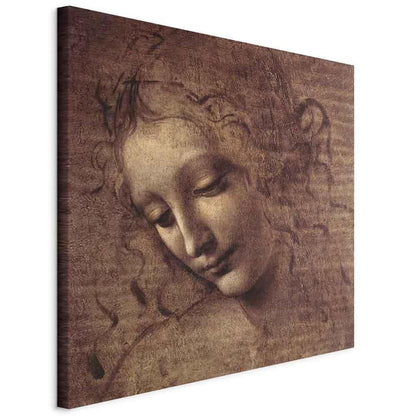 Leinwandbild - Leonardo da Vinci – Head of a Young Woman (Leda)