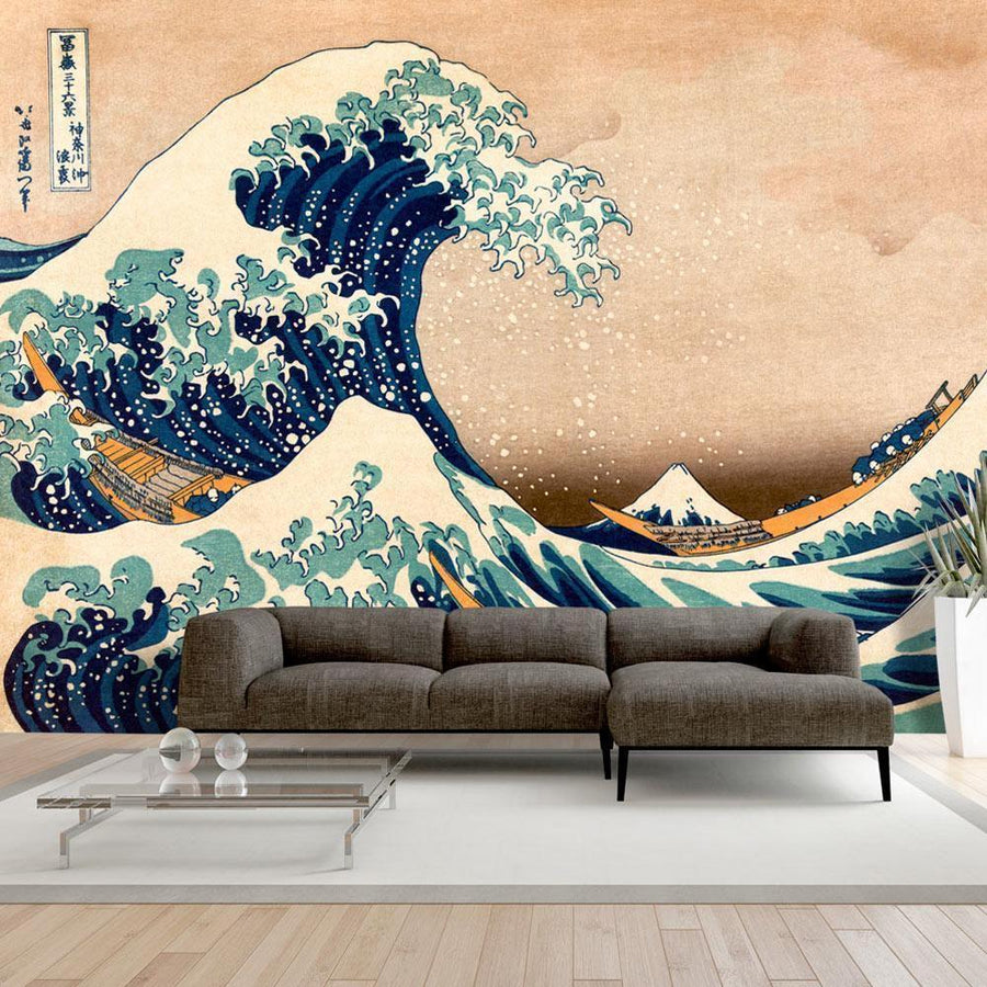 Die große Welle von Kanagawa – Fototapete im Stil von Hokusai