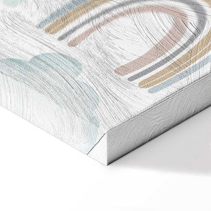 Leinwandbild - Rainbows After the Storm - Rainbows of Various Sizes in Pastel Hues Among Rain Clouds in a Gray-Blue Shade