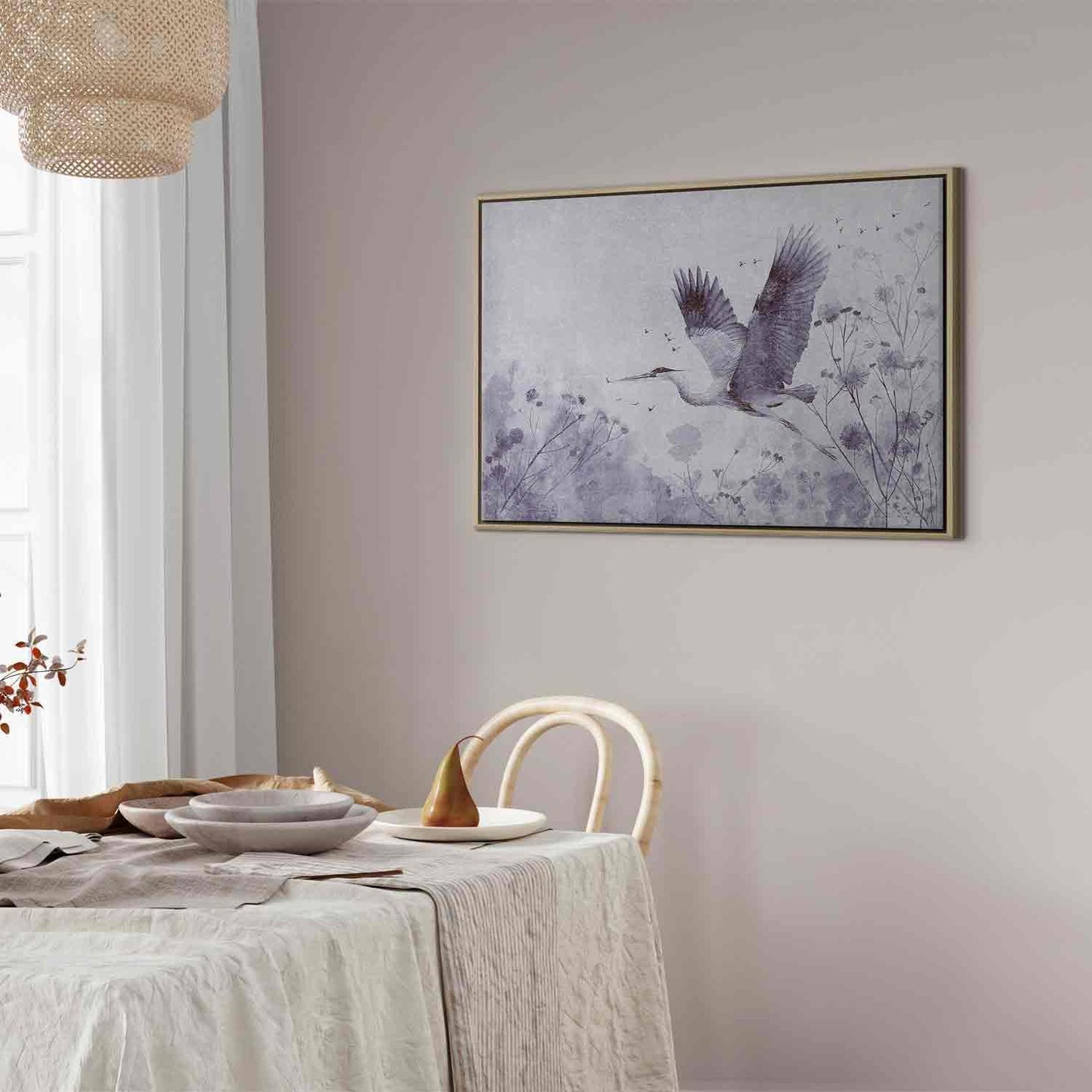 Leinwandbild - Majestic flight - a crane in flight in monochrome