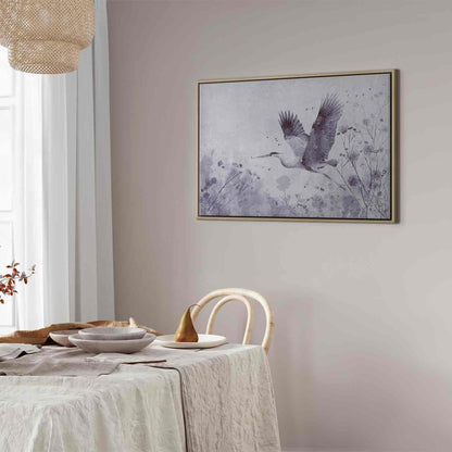 Leinwandbild - Majestic flight - a crane in flight in monochrome