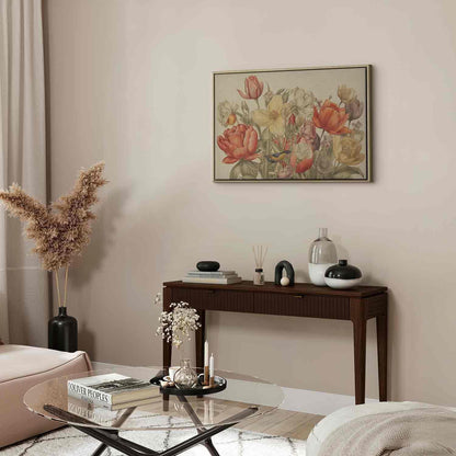 Leinwandbild - Bouquet of flowers on a cream background