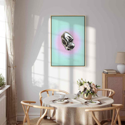 Leinwandbild - Metallic Form - Abstract Sculpture on a Mint Background with a Purple Halo Artgeist