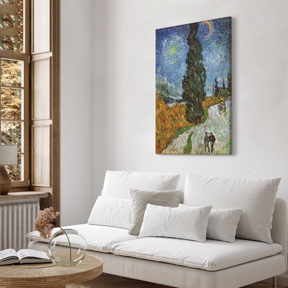 Leinwandbild - Vincent van Gogh – Road with Cypress and Star