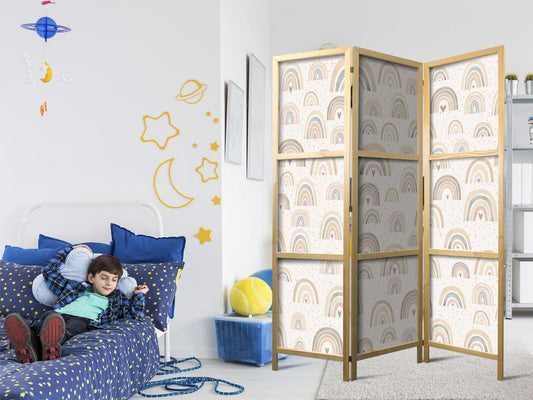 Japanischer Paravent - Spring - Pastel Rainbows on a Rainy Day with Hearts
