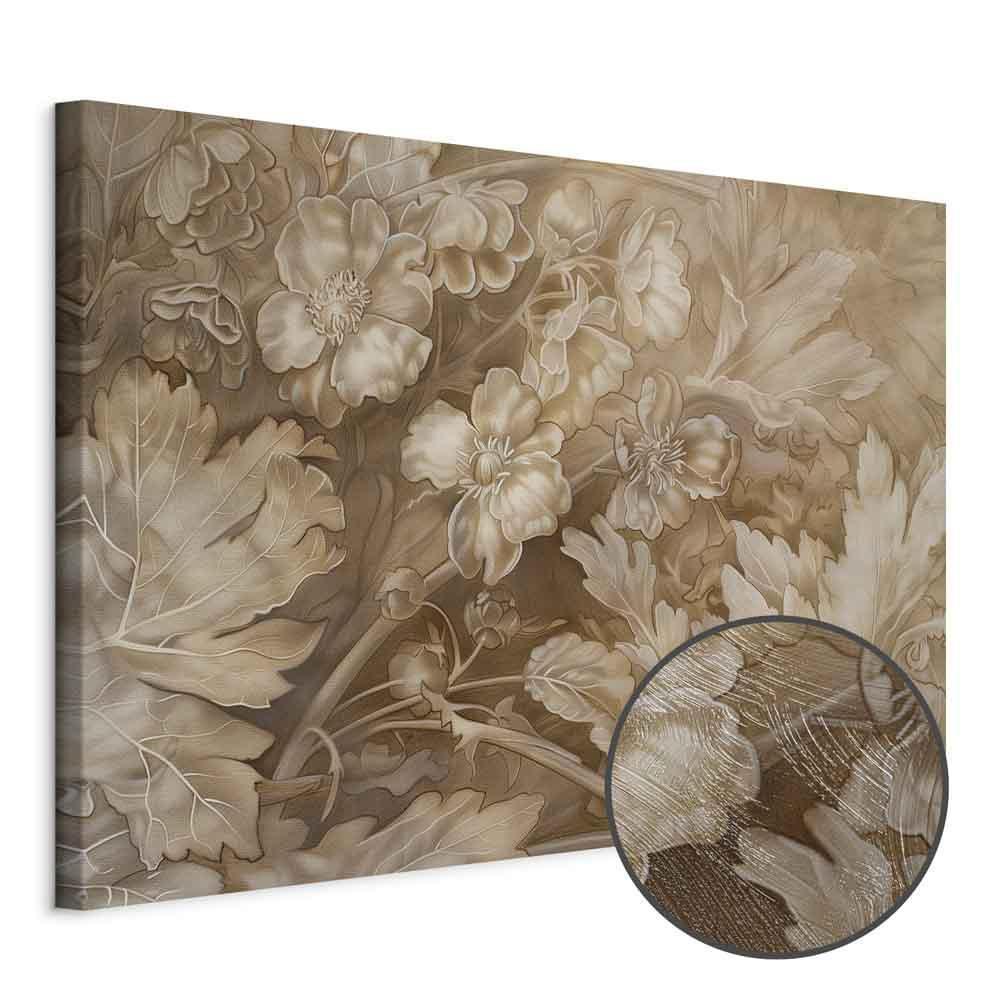 Leinwandbild - Floral Ornaments Carved in Delicate Sepia and Brown Shades