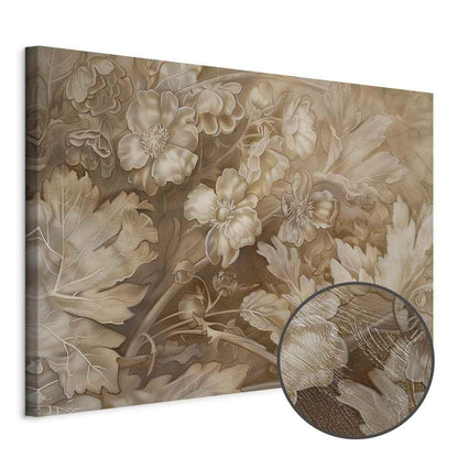 Leinwandbild - Floral Ornaments Carved in Delicate Sepia and Brown Shades