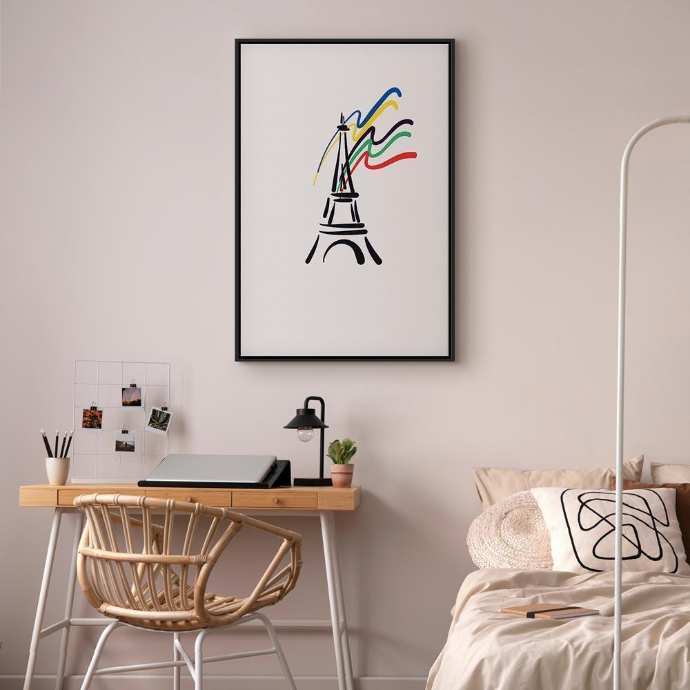 Leinwandbild - Eiffel Tower and Colorful Ribbons