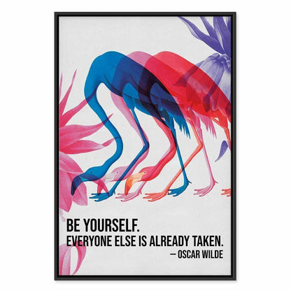 Leinwandbild - Colorful Flamingos - Inspirational Quote with Colorful Bird Silhouettes