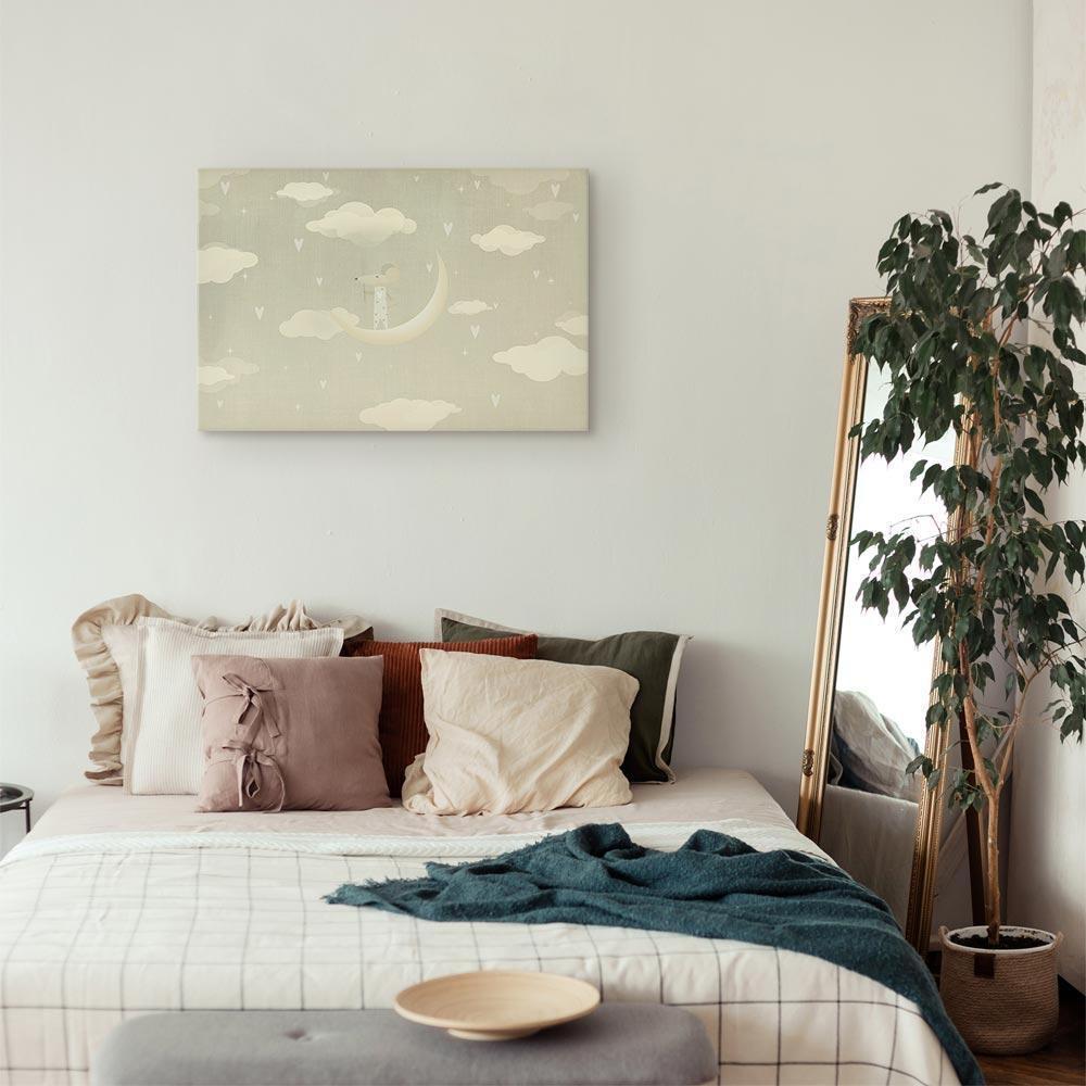 Leinwandbild - Little Conqueror - A Mouse in Heart Pajamas on the Moon Among Clouds