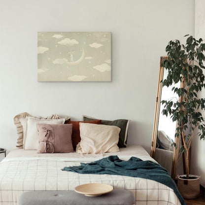 Leinwandbild - Little Conqueror - A Mouse in Heart Pajamas on the Moon Among Clouds