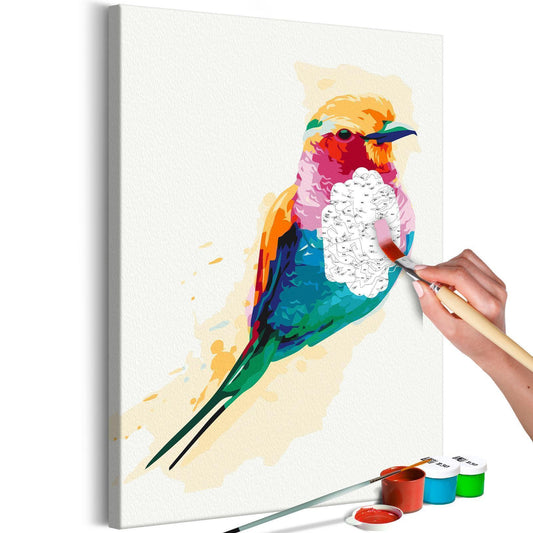 Wandbild zum Ausmalen Exotic Bird - Farbenprächtiger exotischer Vogel Malen nach Zahlen Set mit Leinwand, Farben und Pinseln