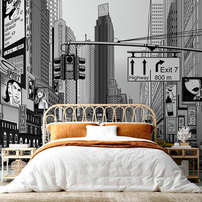 Fototapete New York Comic – Schwarz-Weiß Straßenszene im Pop Art Stil