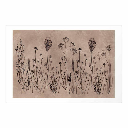 Poster - Field Flowers - black plants on a lime wash background