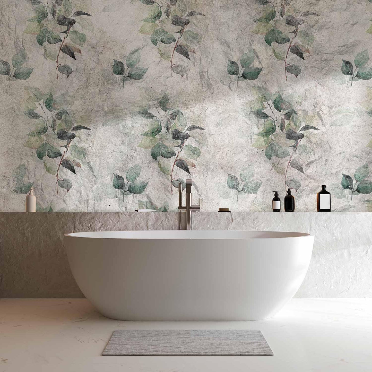 Fototapete - Statue of nature - plant motif with green leaves with grey patterns