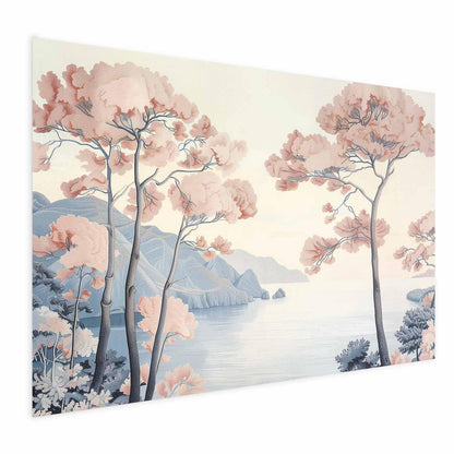 Poster - Ocean Cliffs and Trees Delicate Motif in Pastel Colors