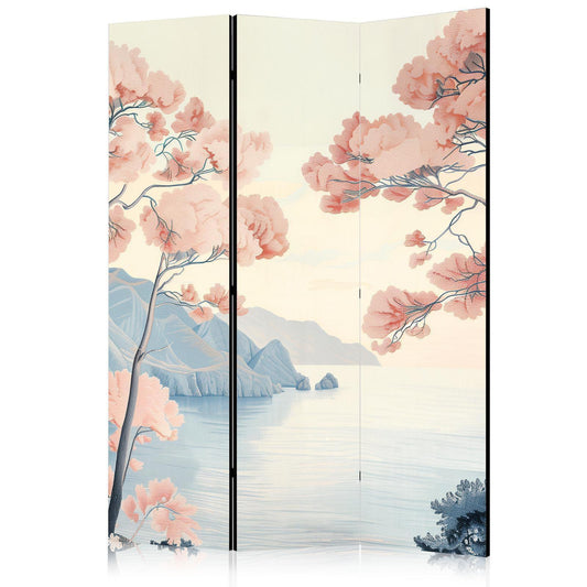 Paravent - Landscape with the Ocean - Cliffs - and Trees in Delicate Pink Shades Artgeist