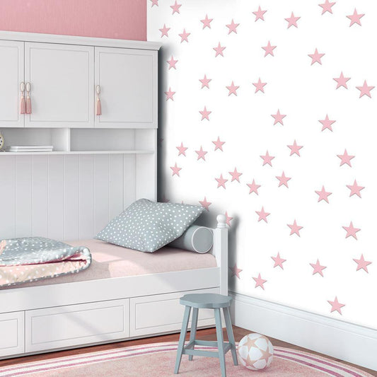 Tapete - Rosa Sterne für Mädchen Kinderzimmer Traumhafte Sternenwelt in zartem Rosa