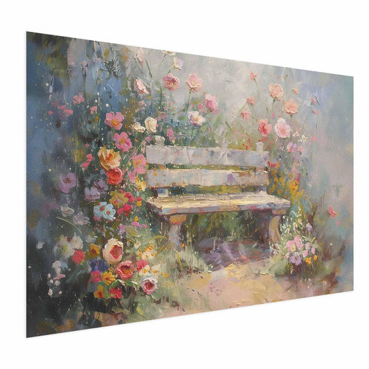 Poster - Flowery bench - impressionist painting full of flowers