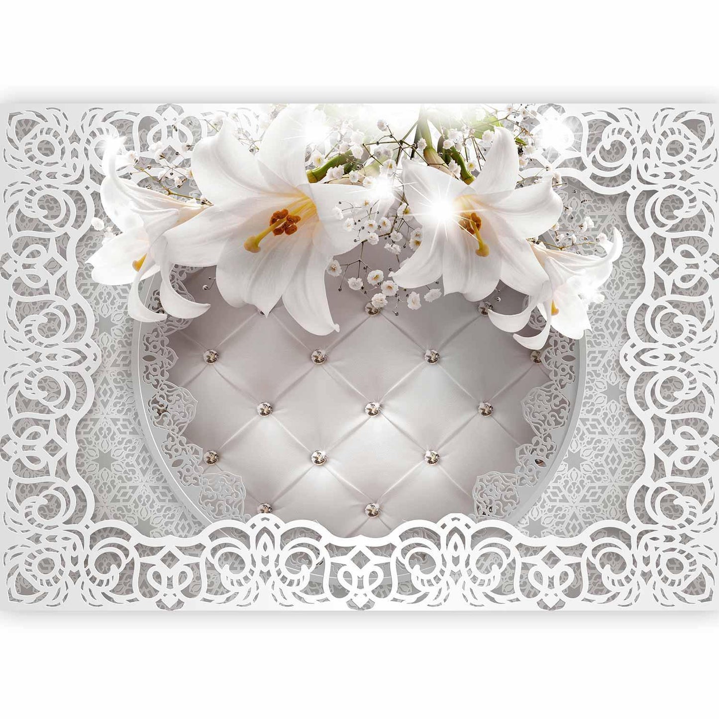 Fototapete - Lilies and Quilted Background Artgeist