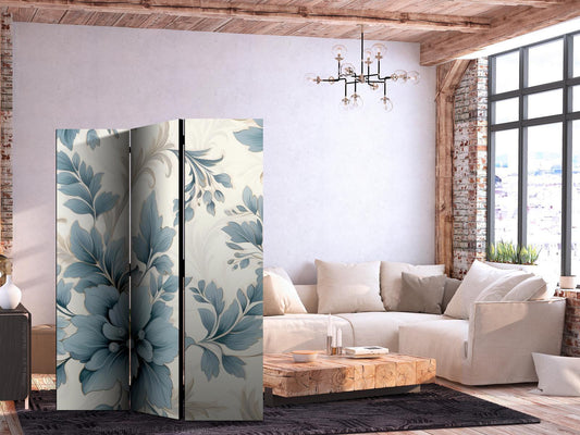 Paravent - Turquoise Flowers in Retro Vibe Floral Ornaments Artgeist