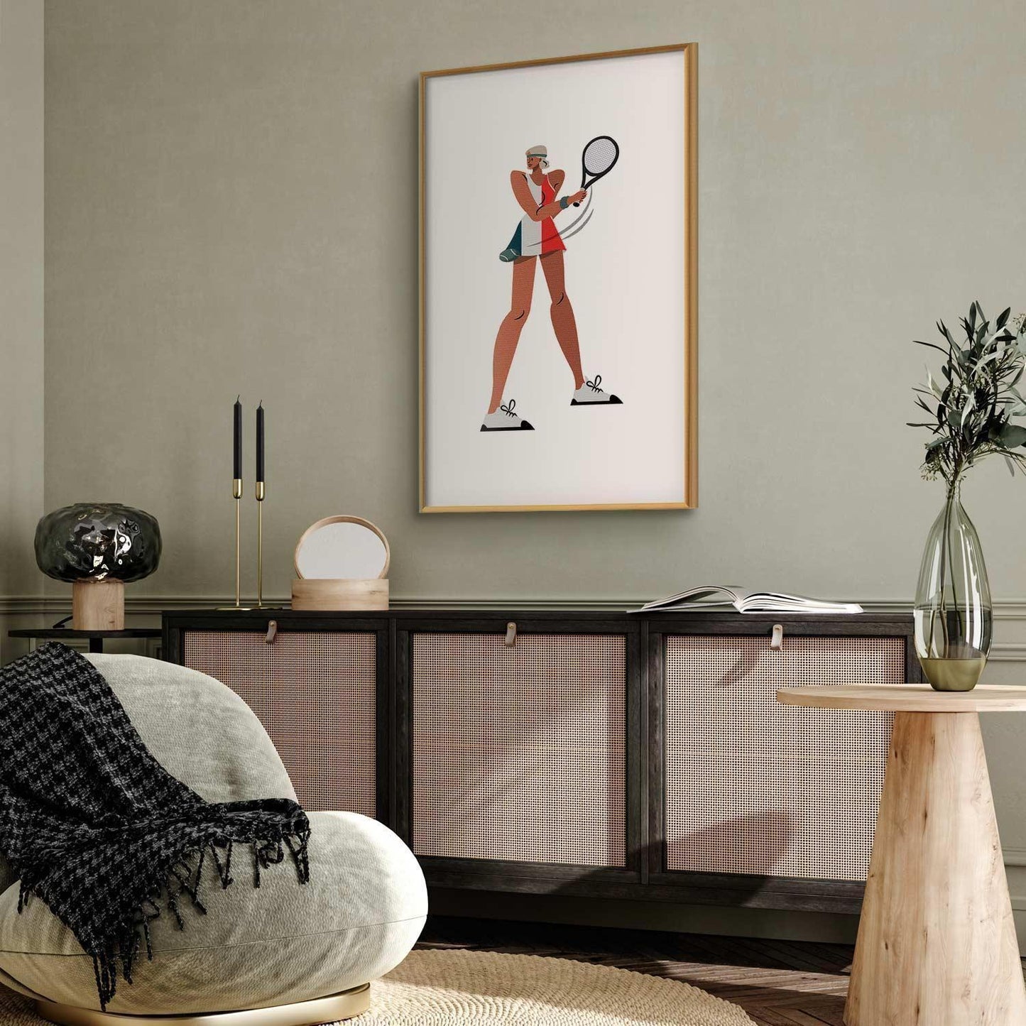 Poster - Tennis Player with a Racket on a White Background - Illustration