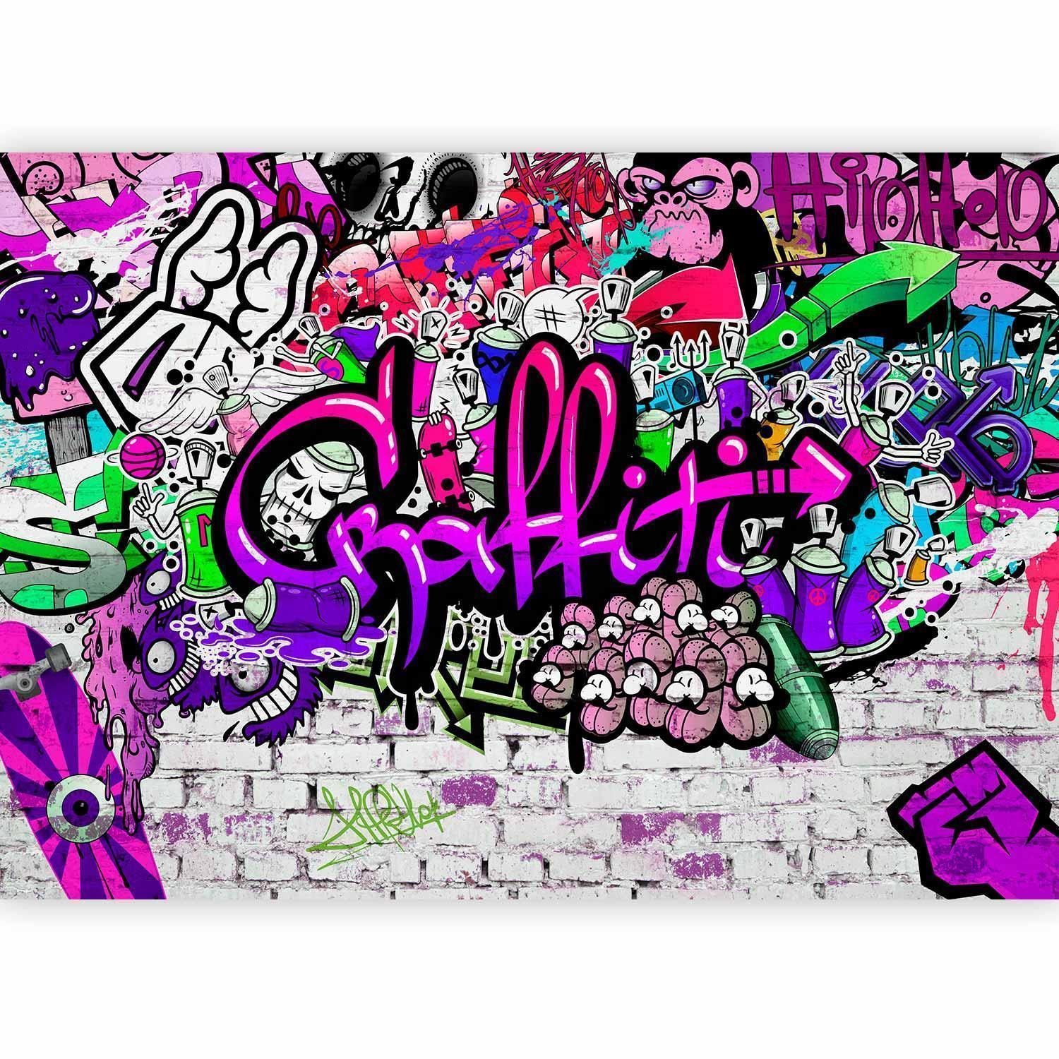 Moderne Wandgestaltung mit Graffiti-Fototapete in Purple

