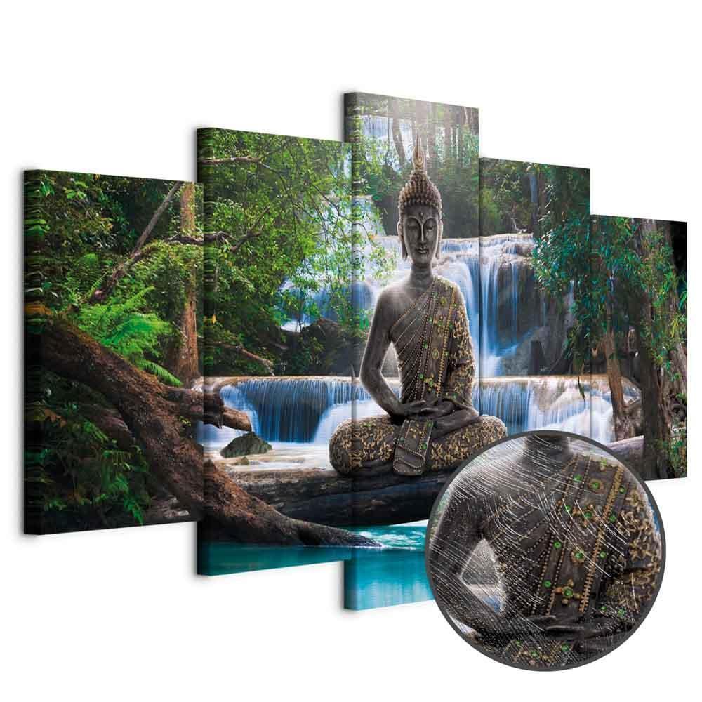Leinwandbild - Buddha and waterfall