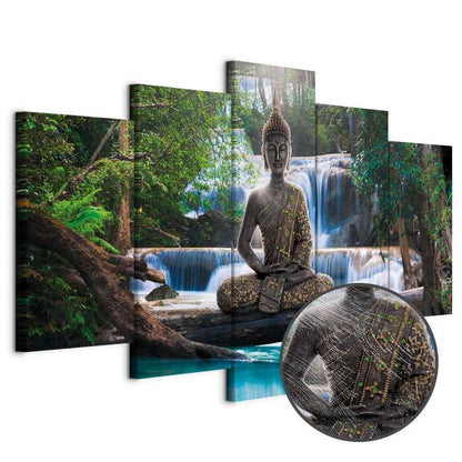 Leinwandbild - Buddha and waterfall