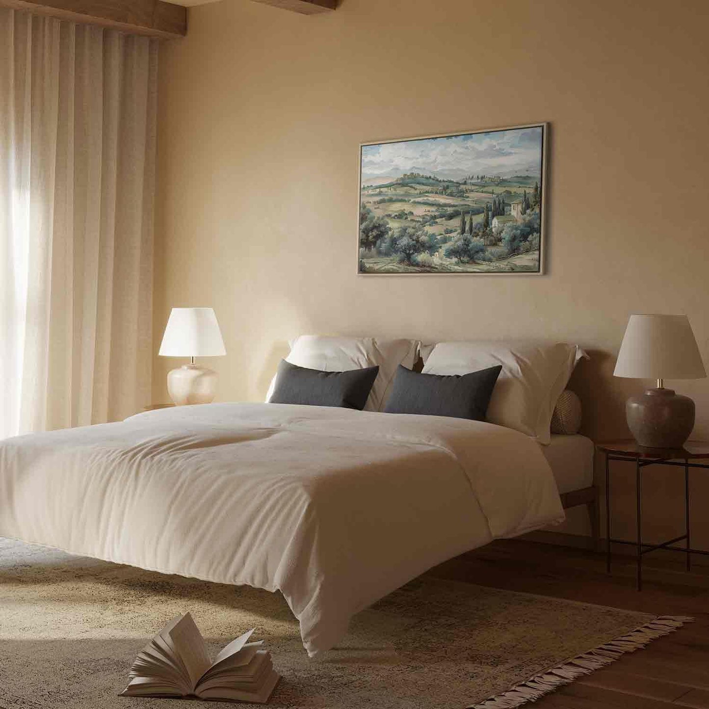 Leinwandbild - Landscape with Green Fields and Trees Tuscan Sunny View