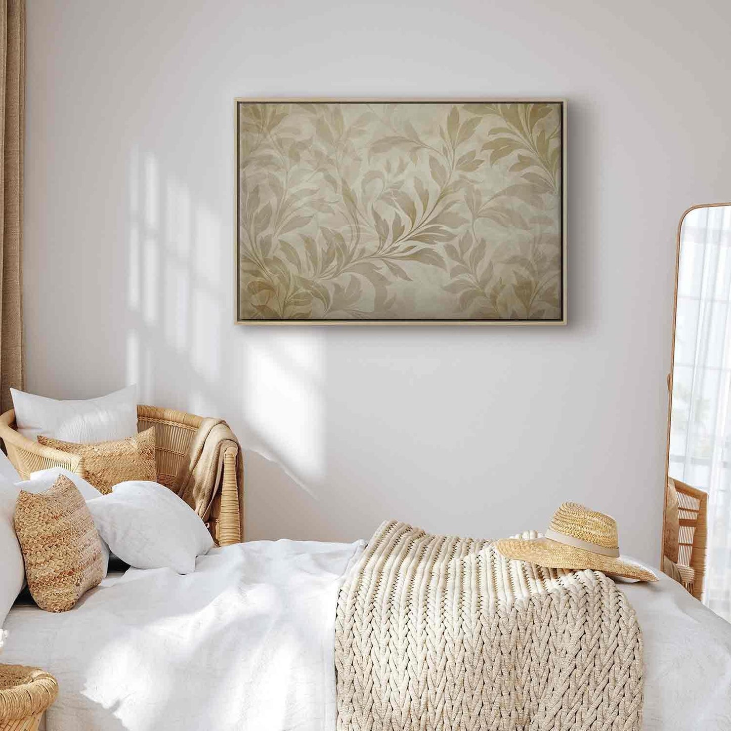 Leinwandbild - Botanical Motif with Leaves and Vines in Sand Colors