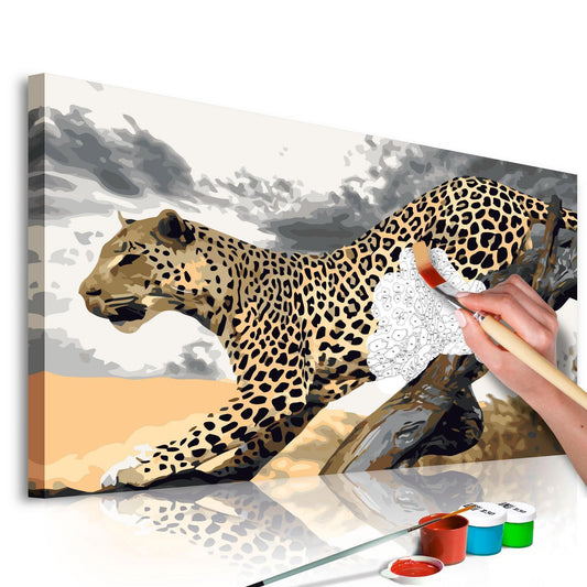 Wandbild zum Ausmalen - Gepard mit Leinwand und Farben