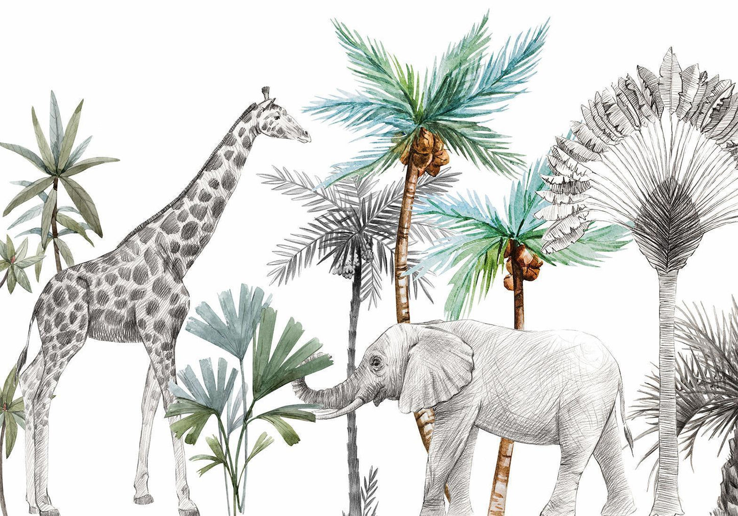 Fototapete - Jungle Animals Wallpaper for Children's Room in Cartoon Style Artgeist