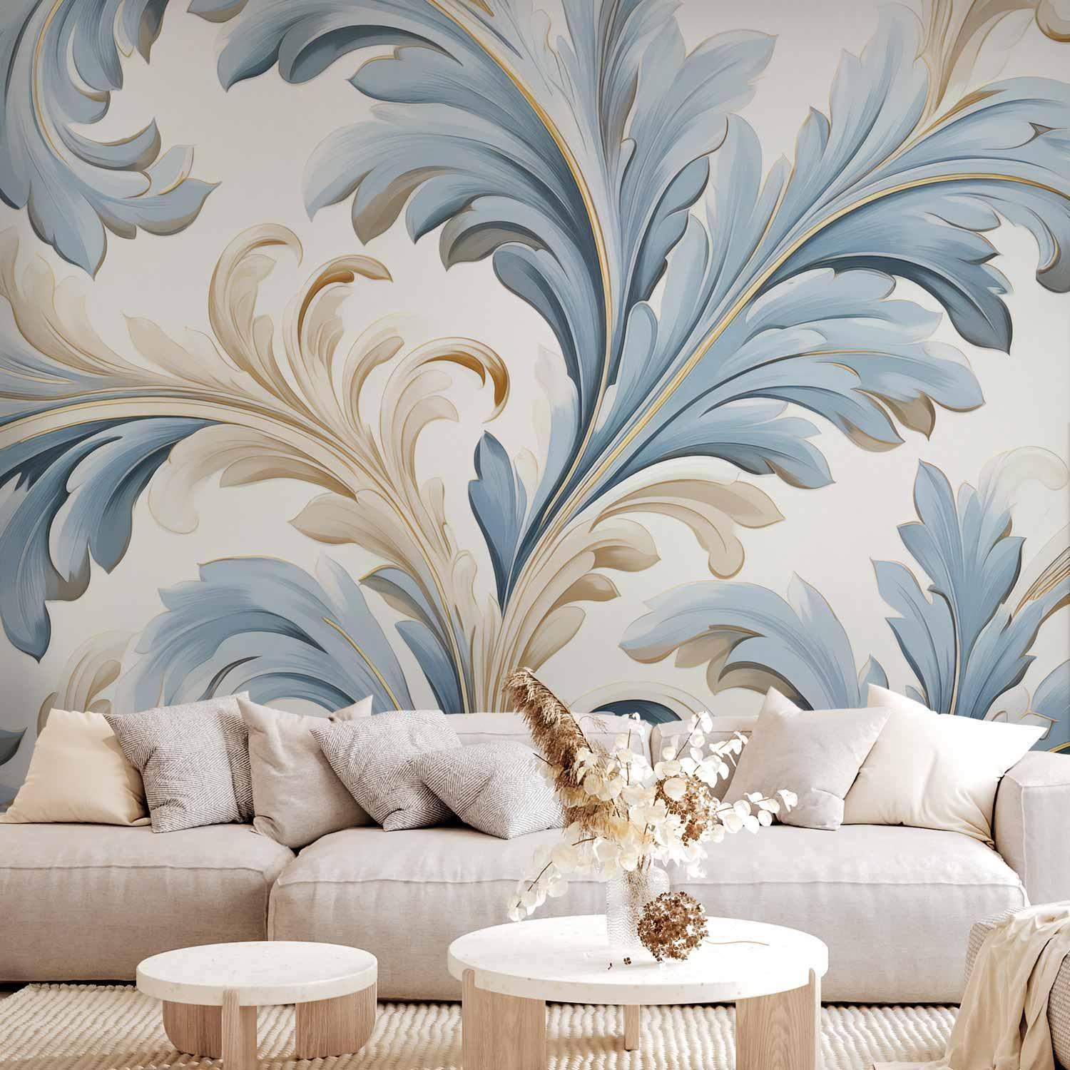 Fototapete - Baroque Ornaments in Light Cream-Blue Hues Artgeist