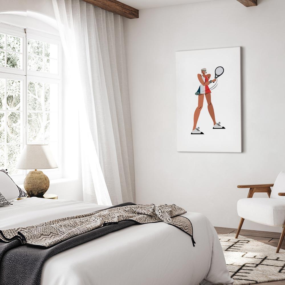 Leinwandbild - Tennis Player With a Racket on a Light Background - Illustration