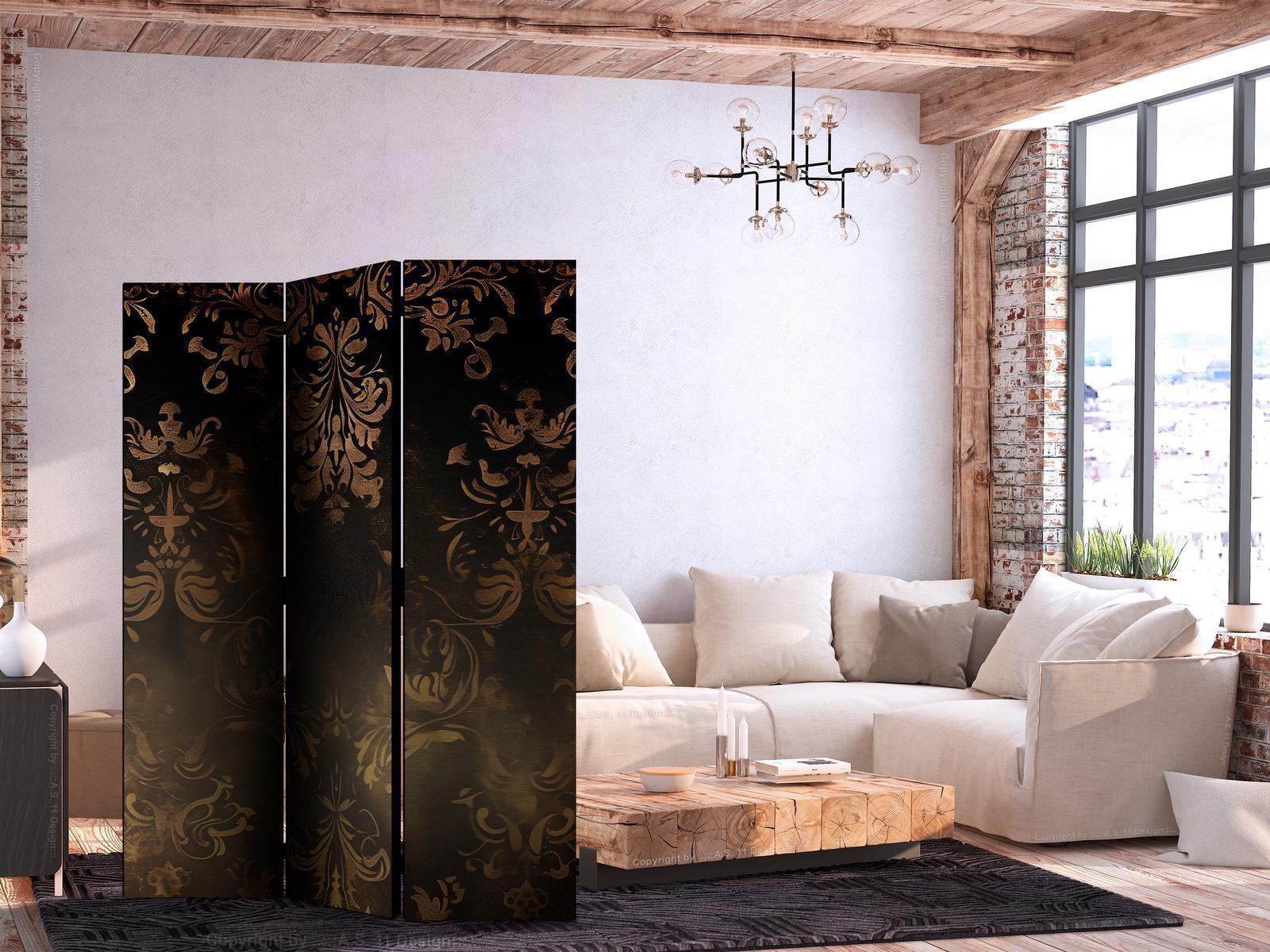 Paravent - Baroque Ornaments in Patinated Gold and Bronze - Retro Motif Artgeist