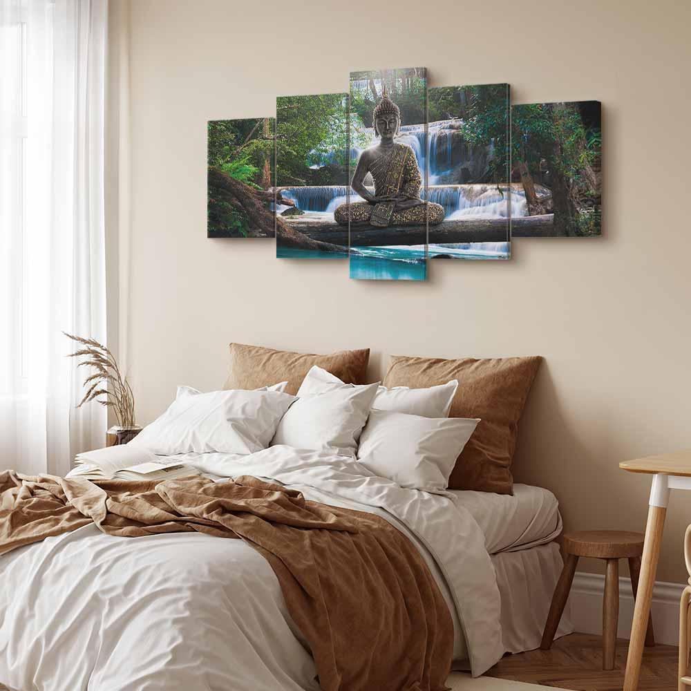 Leinwandbild - Buddha and waterfall