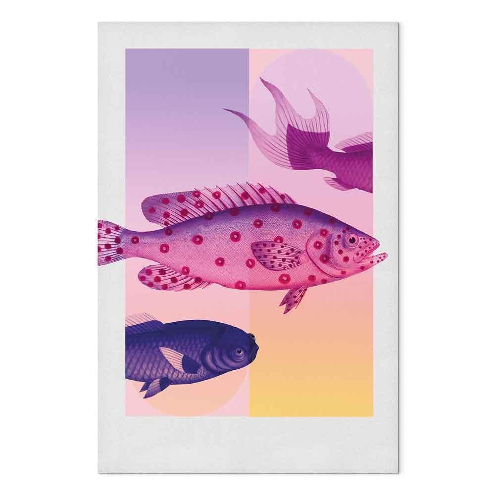Leinwandbild - Fish in Pastels - Stylized Fish Against Gradient Shapes