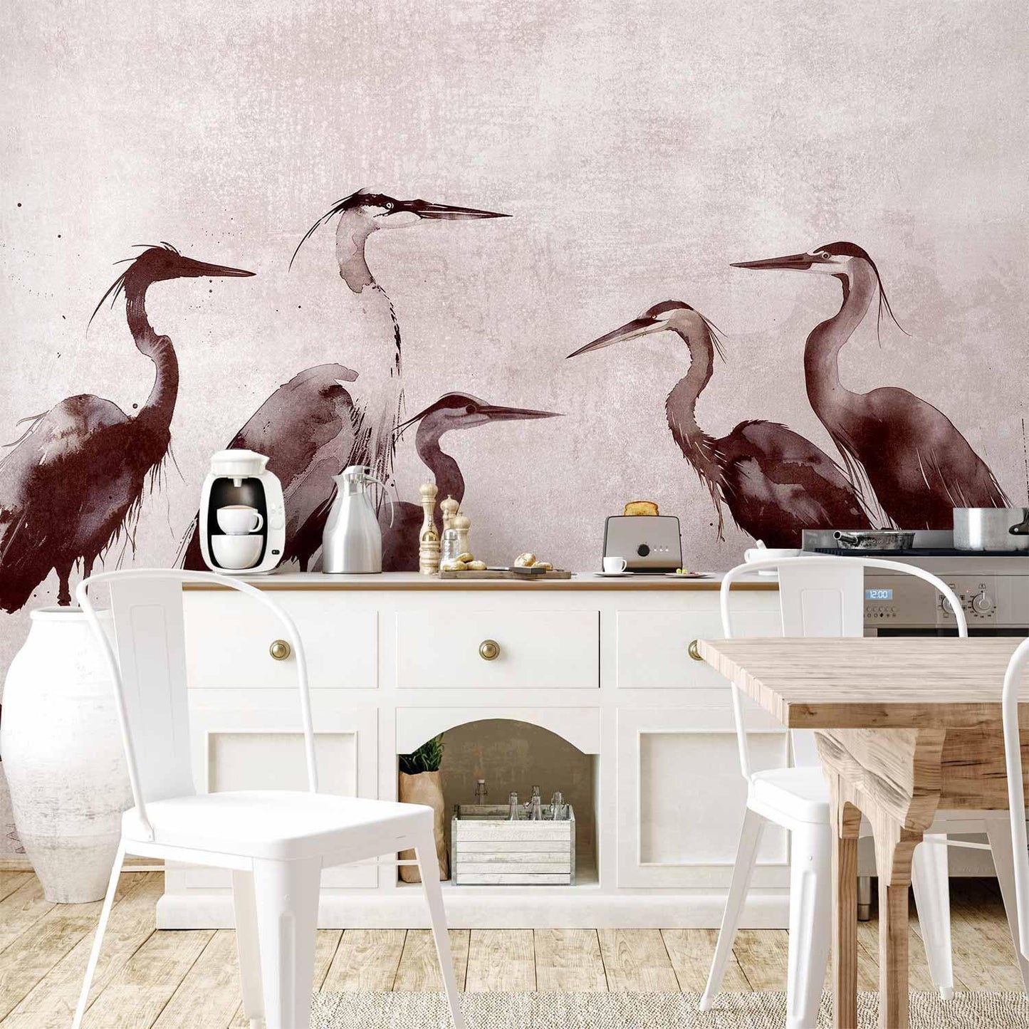 Fototapete Reiher in Tusche – Asiatische Kunst mit eleganten Vögeln