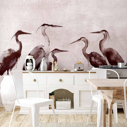 Fototapete Reiher in Tusche – Asiatische Kunst mit eleganten Vögeln