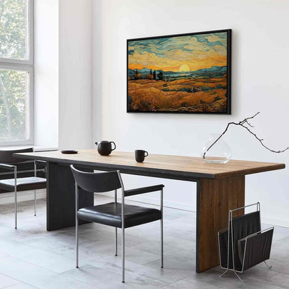 Leinwandbild - Impressionistic fields - painted golden landscape with fields of grain