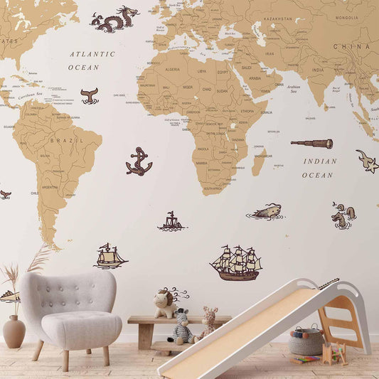 Fototapete - Sea Wolf Map - Countries With Pirate Illustrations