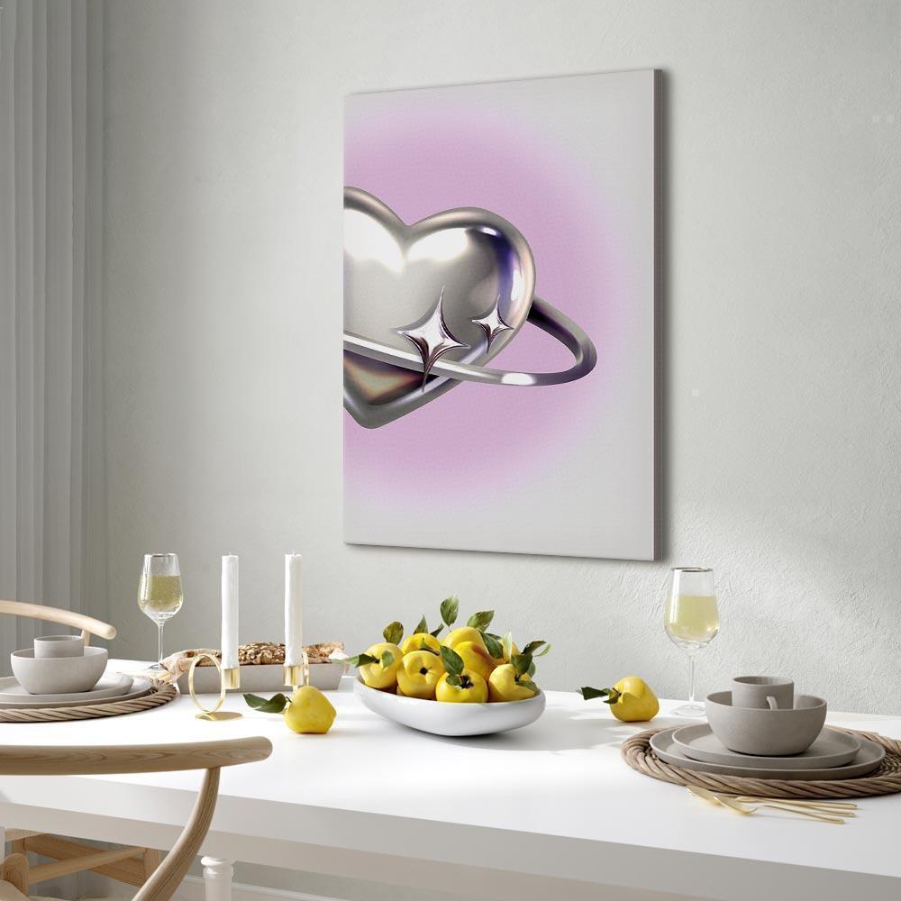 Leinwandbild - Cosmic Heart - Silver Heart with a Ring on a Purple Background