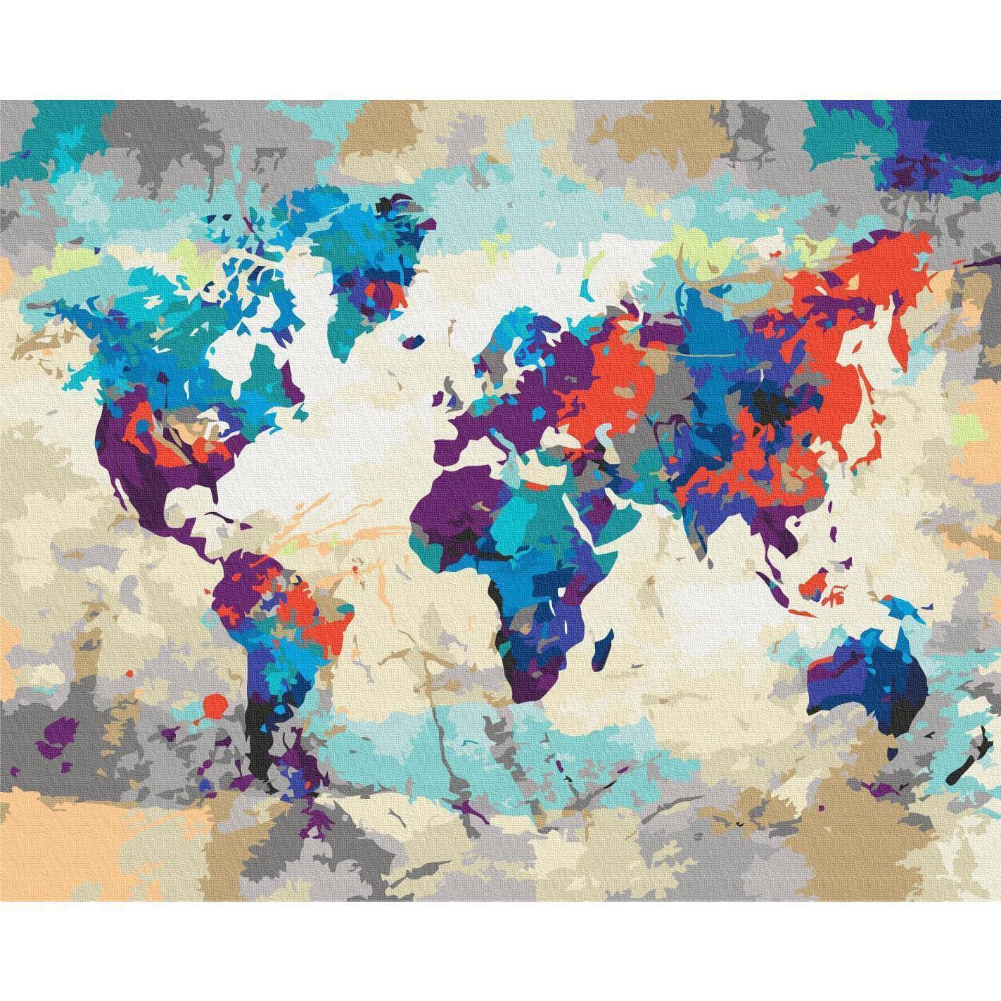Malen nach Zahlen - World Map (Blue & Red)