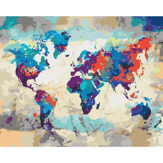 Malen nach Zahlen - World Map (Blue & Red)