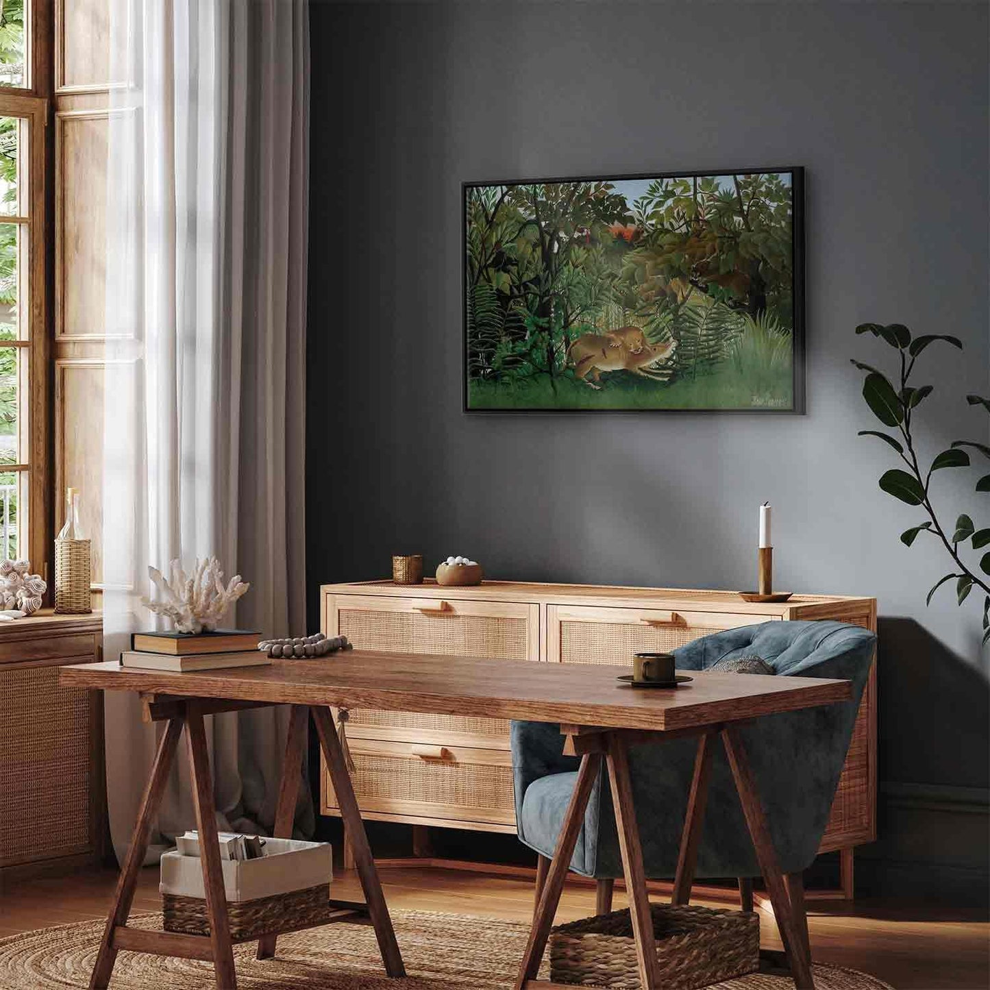 Leinwandbild - Le Lion ayant faim se jette sur l'Antilope (Henri Rousseau) Artgeist