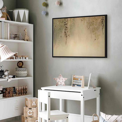 Leinwandbild - Spring Orchard - Hummingbirds Among Tree Branches in Beige Shades